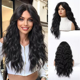 Black Water Wave Long Wig with Curtain Bangs